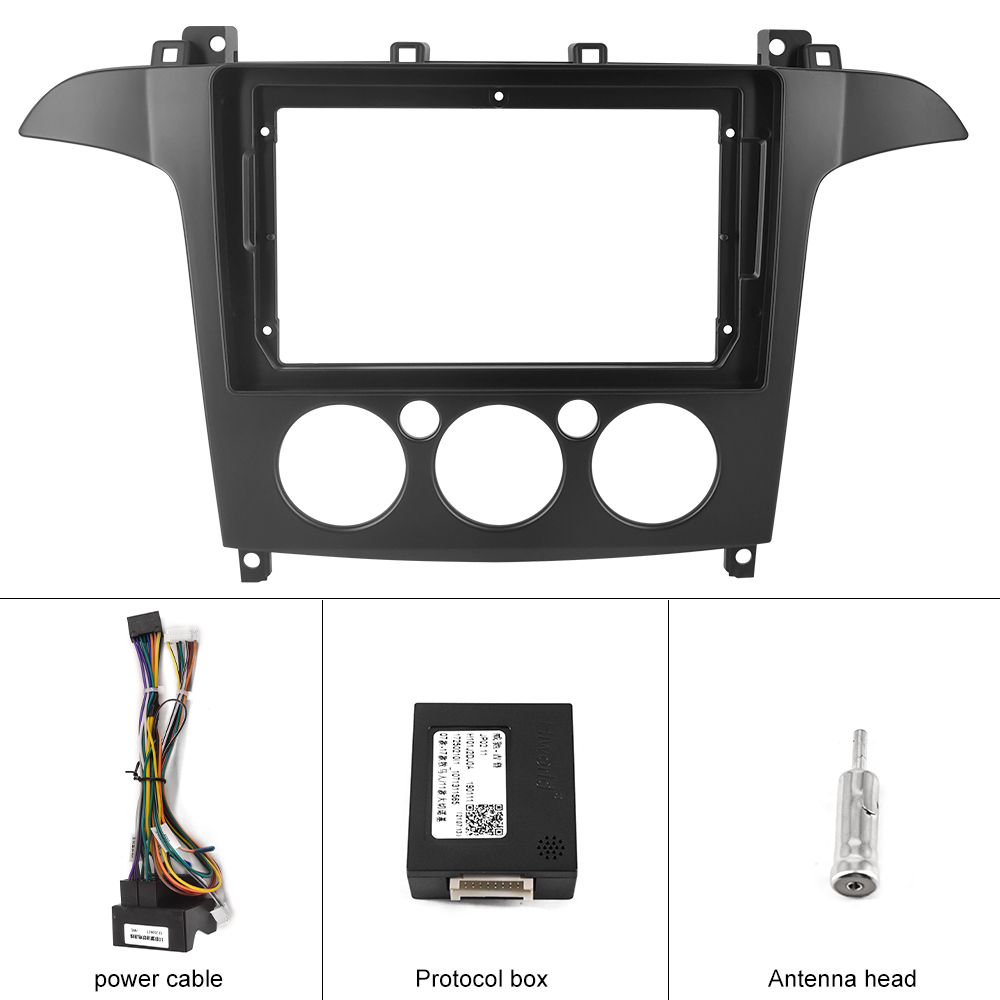 Podofo 2 Din 9 Inch Car Radio Frame Plastic Fitting Frame Kit For Ford/S-MAX Manual 2007-2008 With Protocol