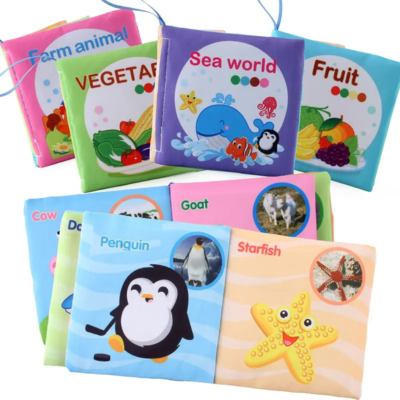 Bambino inglese animali da trasporto giocattoli cognitivi per bambini giocattolo per educazione precoce bambino di apprendimento in tessuto morbido libro di stoffa per bambini