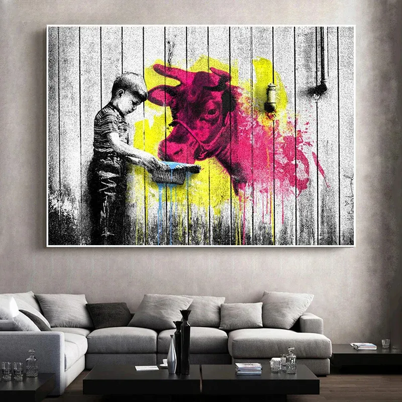 거리 낙서 예술 Banksy 소년 소 캔버스 회화 포스터 및 인쇄 벽 예술 그림 거실 침실 홈 장식