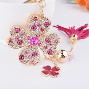 Bling Rhinestone Four Leaf Clover Keychain Tassel Crystal Rhinestone Clover <strong>Key</strong> Chains Exquisite Metal Keyring Bag Charm Pendant