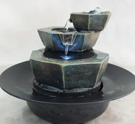 Fontes de água para ambientes internos, fonte de mesa perfeita para decoração de mesa, fonte de pedra de montanha, cachoeira de três andares, fonte de água