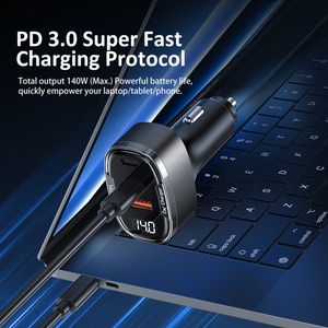 140WUSBCカーチャージャーアダプターシガレットライターUSB充電器急速充電PD/QC3.0USBCスマートフォン用カーフォン充電器