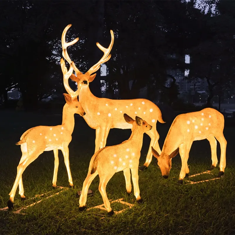 Escultura de animales de resina a prueba de agua, escultura LED de ciervo, motivo de Navidad, luz de ciervo, linterna