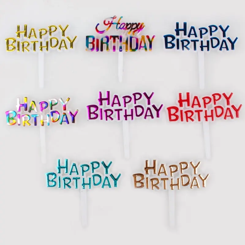Plastic hot stamping letters Happy Birthday Cake Insert Card Chinese English Spanish Baking Cake Insert Decoration