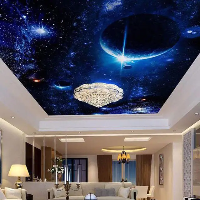 Design de plafond en pvc, carreaux décoratifs pour la maison, étoile spatiale bleue