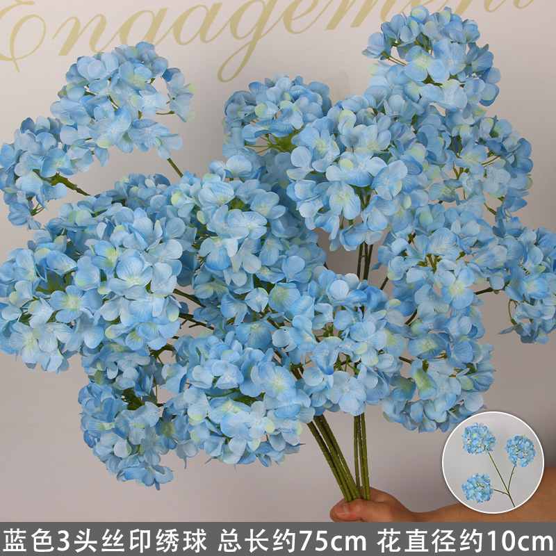 Hortensia bleu à 3 têtes, imprimé en sérigraphie.