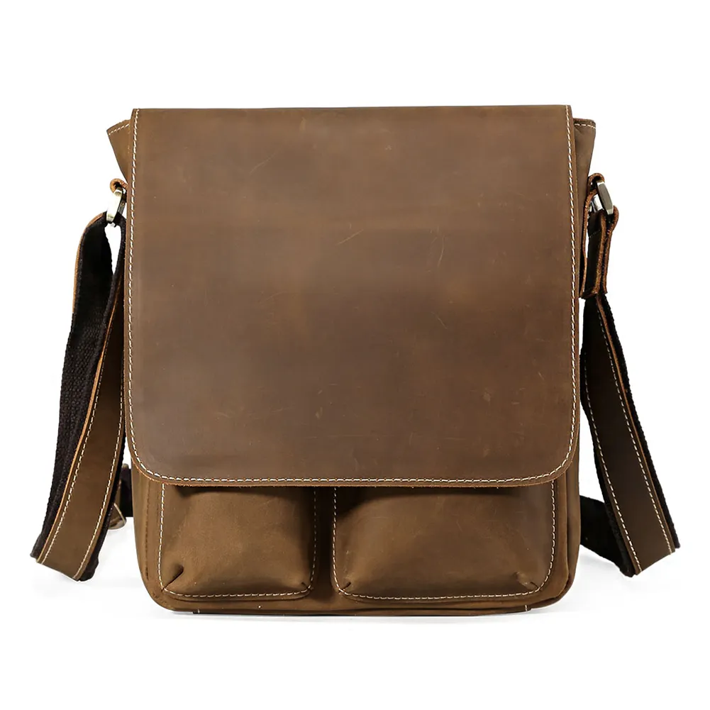 Tijding Vintage Italiaanse Handgemaakte Custom Crazy Horse Lederen Tas Sling Schoudertas Voor Mannen