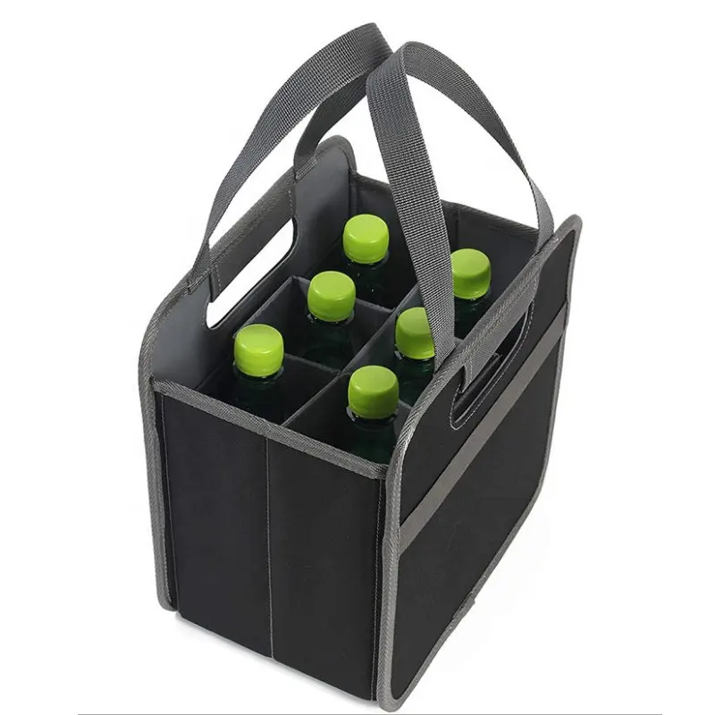 Foldable Wine Carrier 6 Bottle Slot Carry Case Wine Storage Bag Portable Beverage Handbag