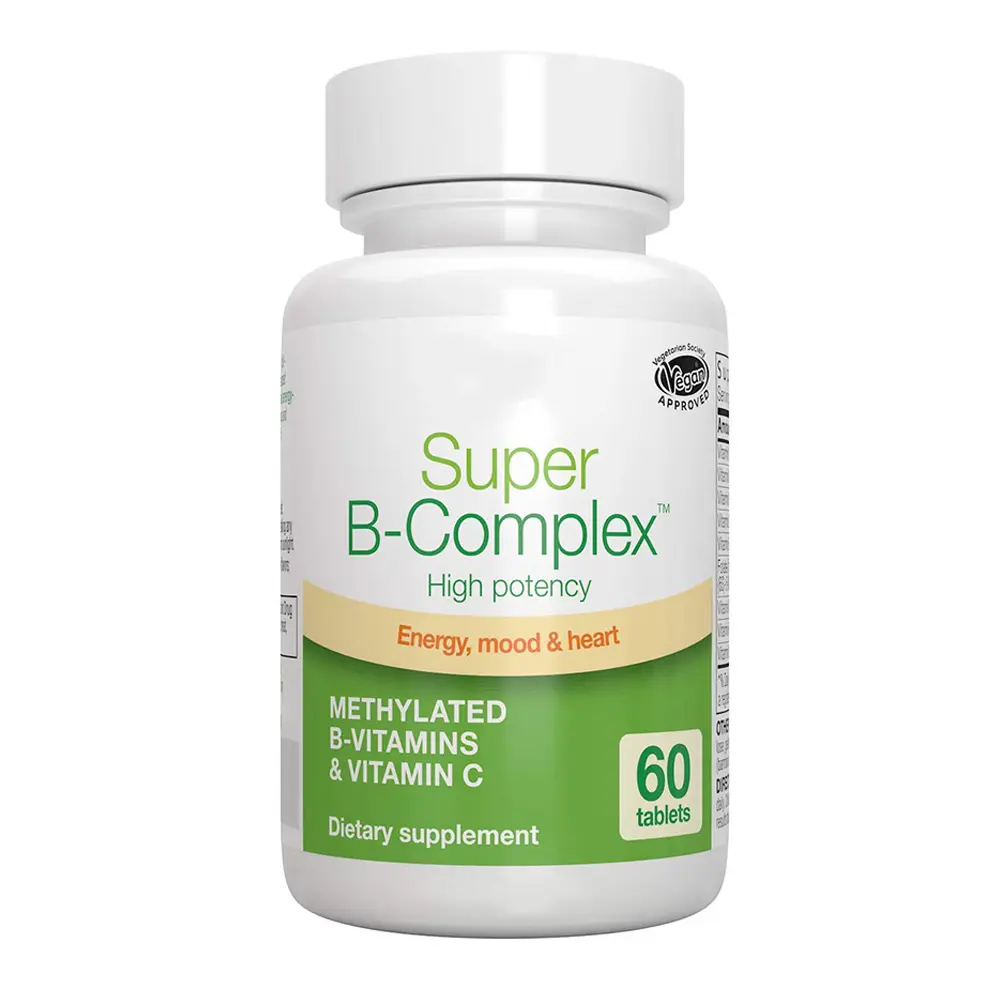 Vegan süper b-complex-C vitamini ile folat Methylcobalamin sürekli salım Vitamin B kompleks kapsüller