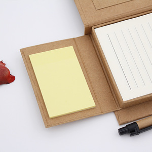 Caja de papel de notas adhesivas combinadas, Bloc de notas de cubierta Kraft, 5 colores, almohadillas de estilo de logotipo personalizado PET Oem con bolígrafo y regla - Product Image 4