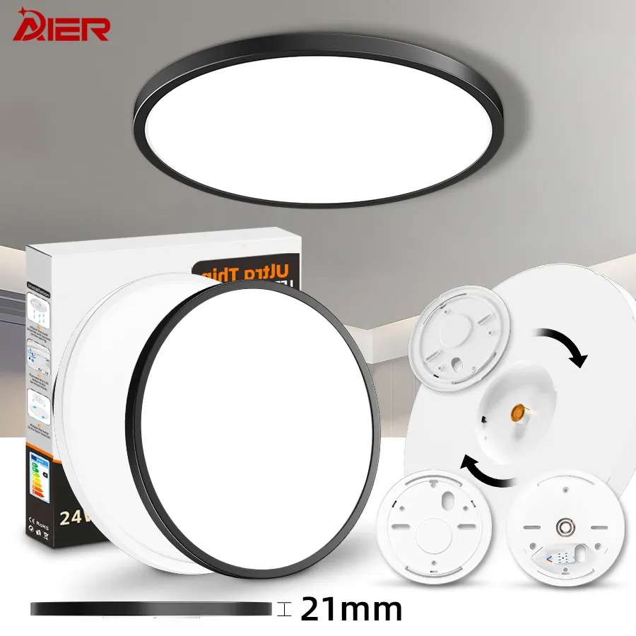 Éclairage intérieur Ultra Mince 3CCT Modifiable 3000k/4000k/6000k Rond Mince Led Plafonnier Encastré Led Plafonnier