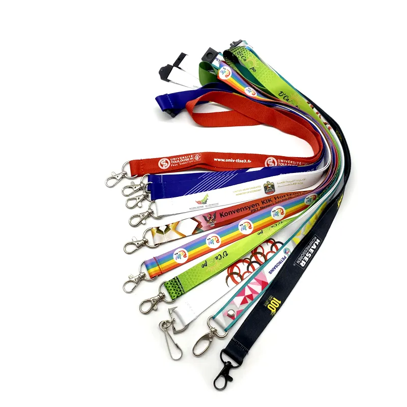 High quality heat transfer lanyards Custom adjustable jacquard logo woven round rope neck pen holder lanyards with silicone ring