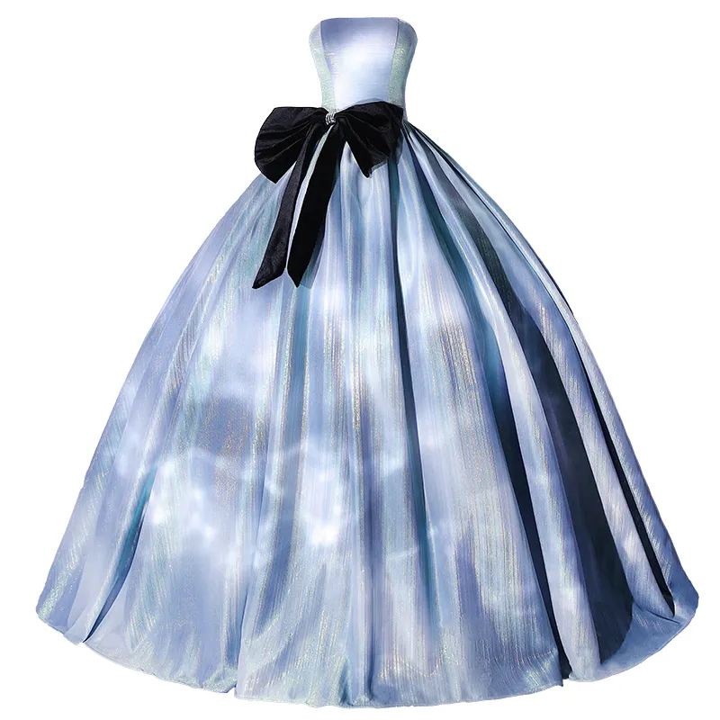 Korset baru gaun Prom gaun bola Debut biru berdebu cantik tanpa tali manis