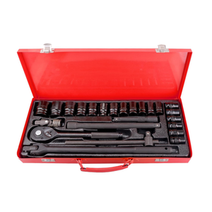 Chromium Vanadium 24 Piece <strong>Red</strong> and Black Iron Box Shake F Rod Sleeve Auto Socket Wrench Set Car Repair <strong>Tool</strong> <strong>Kit</strong> - Product Image 1
