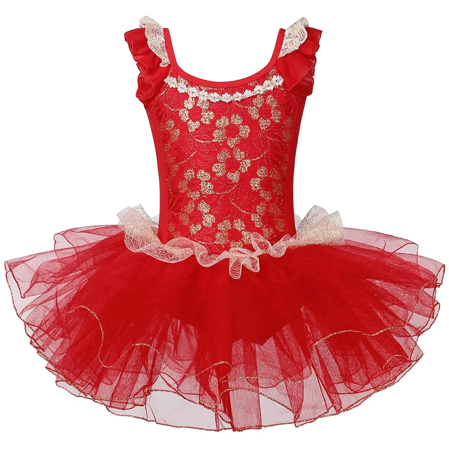Traje de espectáculo rojo para niños, traje de princesa con encaje, costura, falda de baile, leotardo, tutú de Ballet