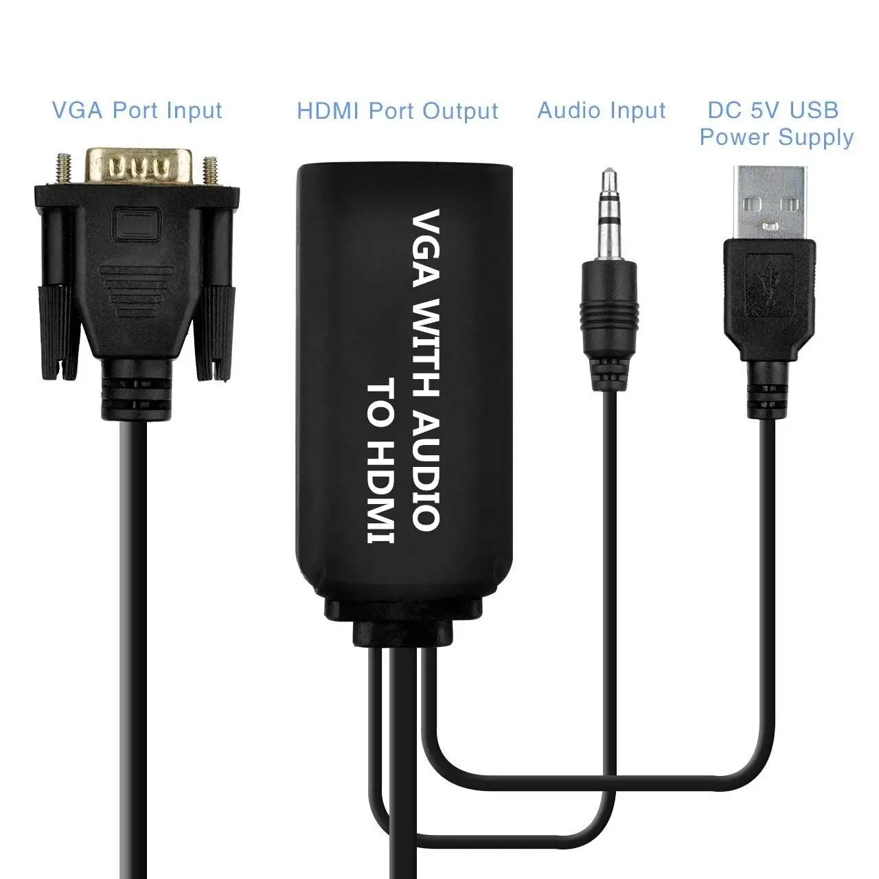 HDMI करने के लिए वीजीए एडाप्टर के साथ VGA2HDMI ऑडियो वीडियो कनवर्टर केबल 3.5mm ऑडियो एचडीटीवी पीसी प्रोजेक्टर के लिए