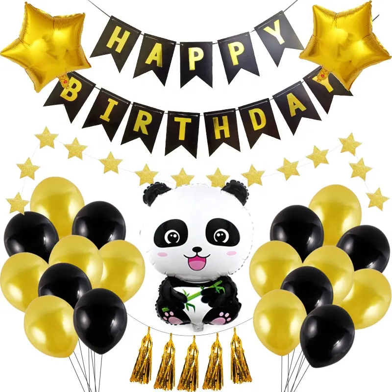 Decorazioni per feste di compleanno a tema Panda gigante forniture palloncini bianchi neri con set di Panda in lamina per striscioni di buon compleanno per bambini