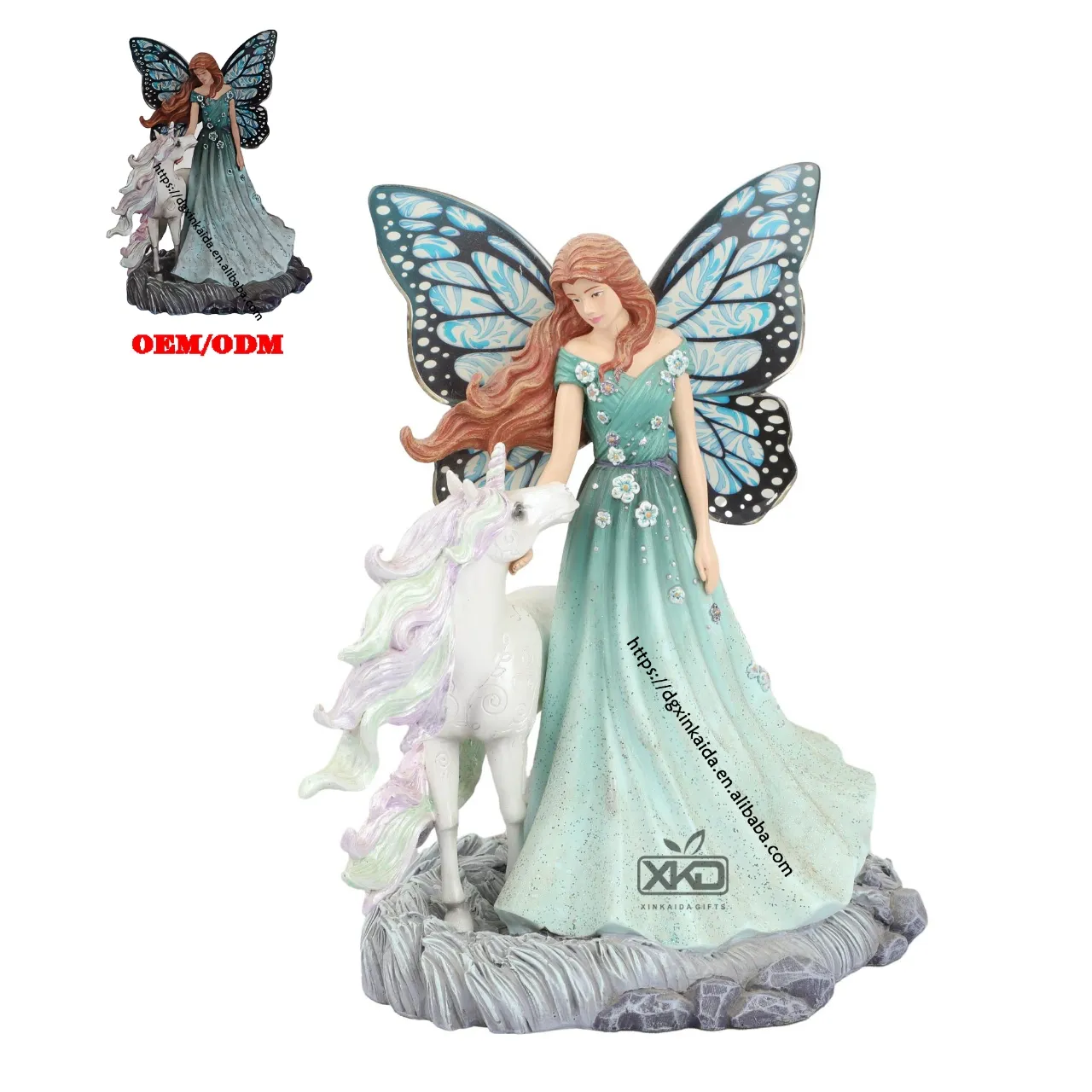 Fabbrica personalizzata statua in resina giocattolo scultura fate e unicorni figure prodotti personalizzati modello oem home decor a forma di conchiglia