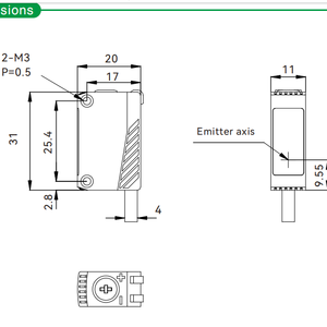 Sensor infrarrojo fotoeléctrico BGS, supresión de fondo, alta respuesta IP67, reflexión difusa, impacto anticolor, punto claro - Product Image 3