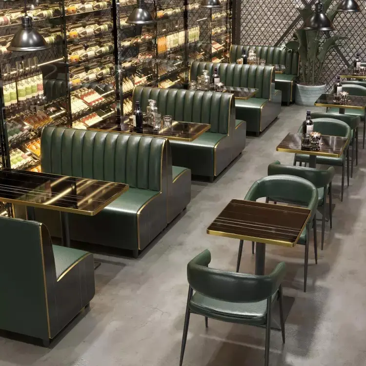 Aangepaste Retro Industriële Stijl Bar, Restaurant Lederen Bank Stoel Rotsplaat Tafel Commerciële Huishoudelijke Pak Combinatie