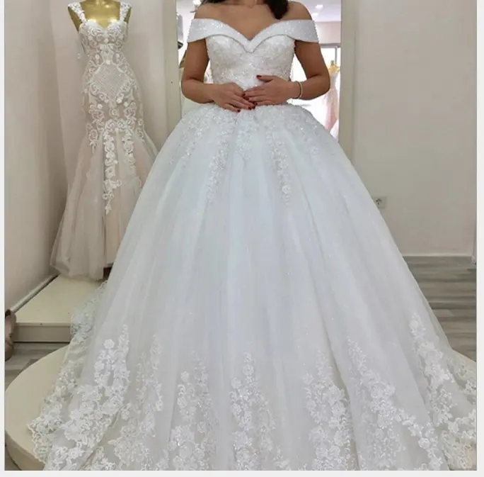 Vestido De novia a la moda con escote en V, vestidos De novia De tul para boda para mujer