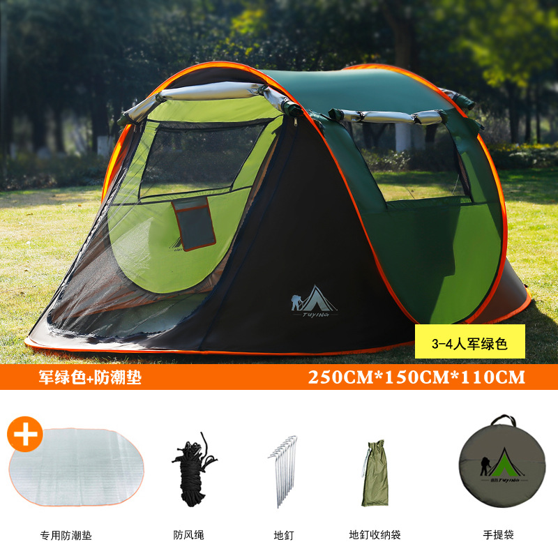 Tienda de campaña verde para 3-4 personas + colchoneta impermeable