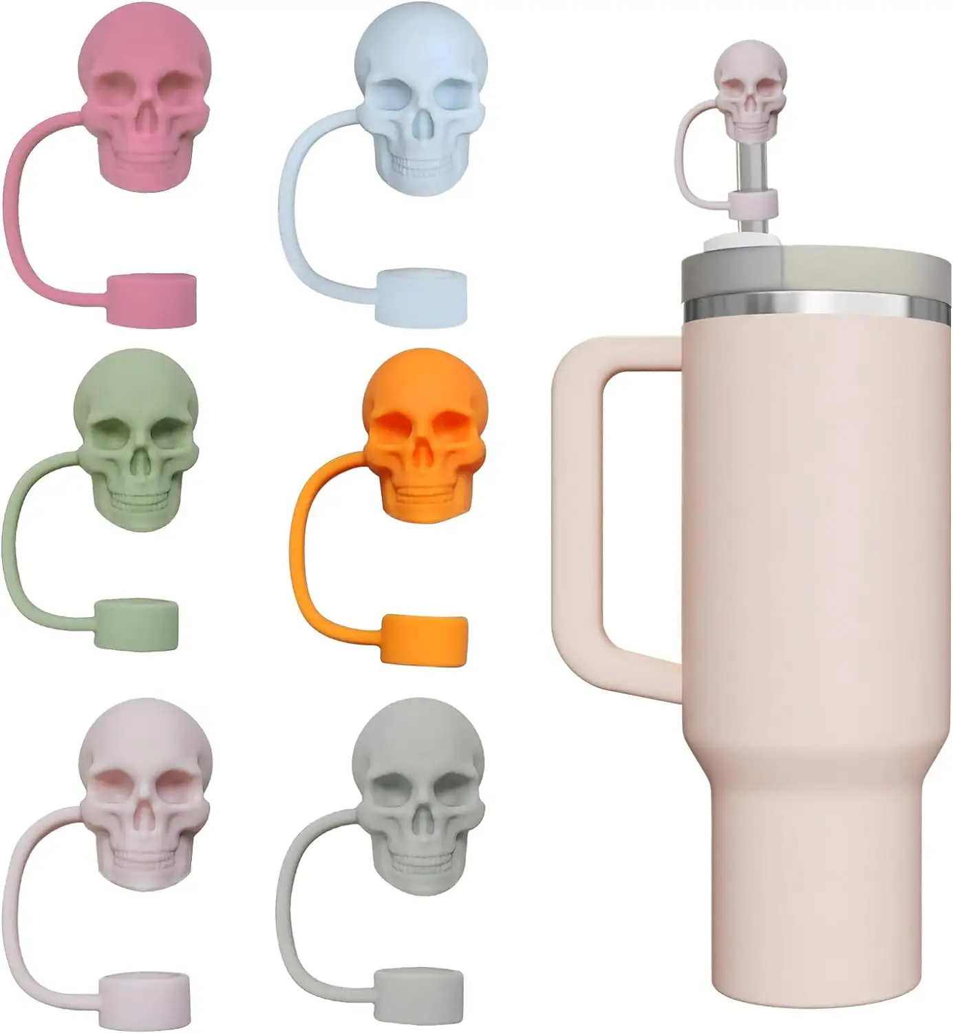 Cool Skull-Shape Straw Cover Cap for Cup, Skull-Shape Silicone Straw Topper for 10mm Straw