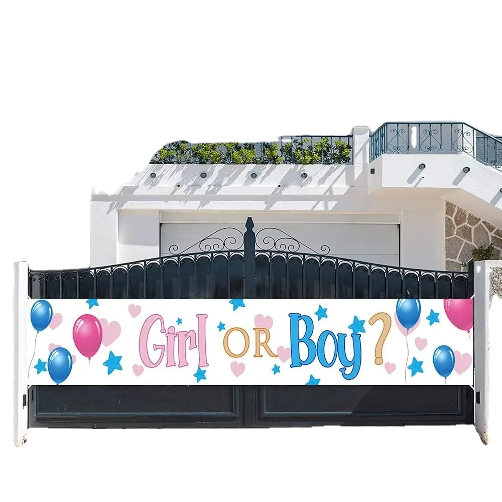 Personalizado 118x20 pulgadas rosa azul niña o niño género revelar patio signo colgante Banner para interior al aire libre fotomatón