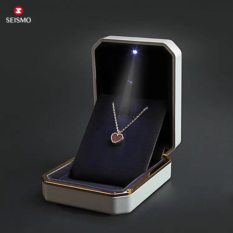 Ensemble de bijoux magnétiques de luxe avec logo personnalisé, bague et pendentif, boîtes d'emballage de cadeau de bijouterie avec lumière LED