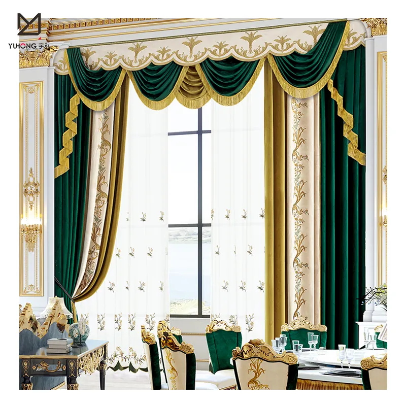 Curtain Bedding Set Classical luxury villa living room Curtains embroidered blackout window arabic curtains