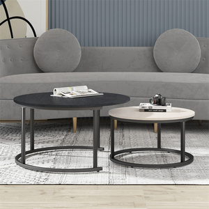 モダンなMDFネストコーヒーテーブルセットラウンド木製トップメタルレッグレジャーテーブル - Product Image 3