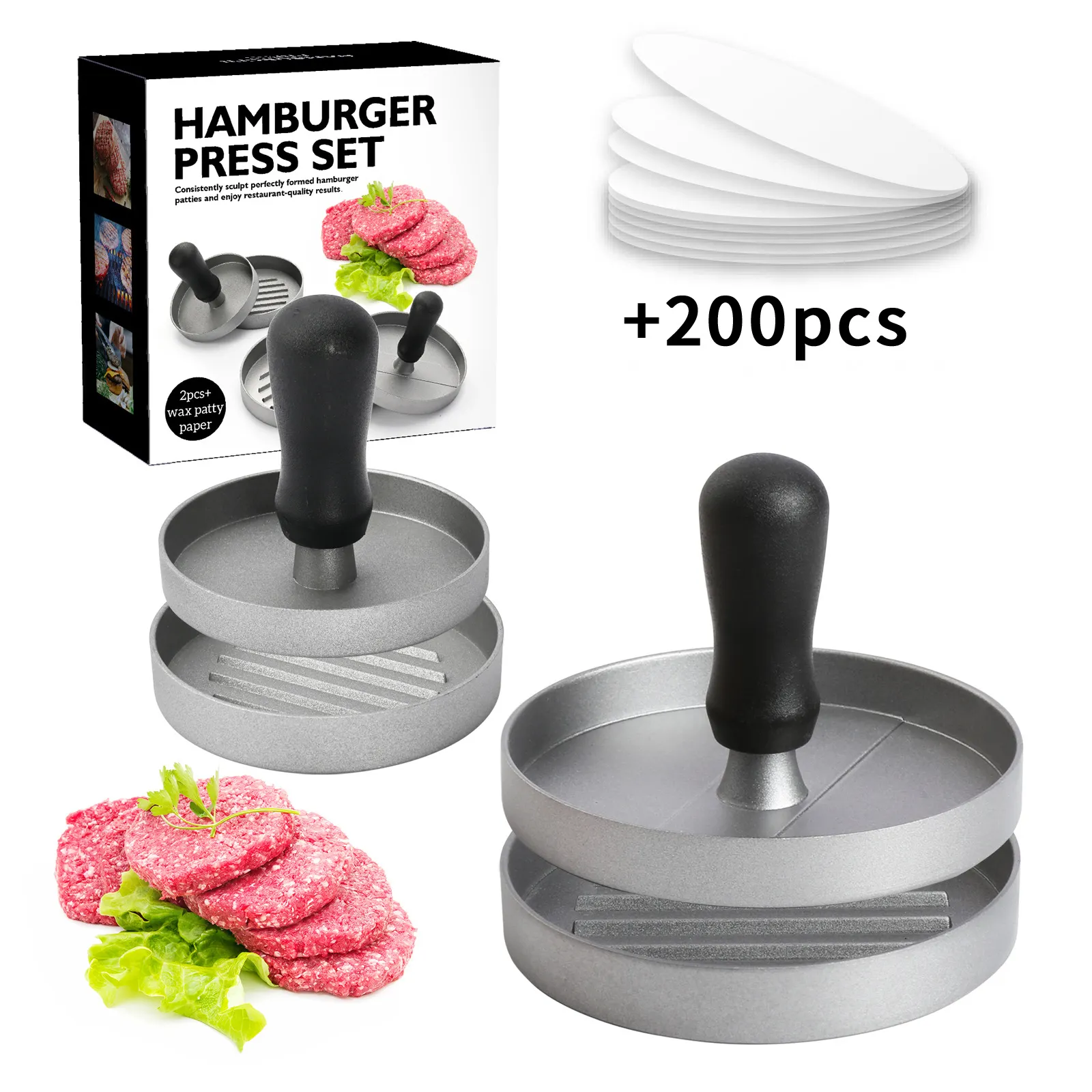 DD1131 DIY mutfak plastik saplı Patty Hamburger makinesi balmumu kağıt ile manuel yapışmaz pasta kalıp sığır eti Burger presi
