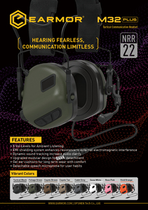 หูฟังฝึกภาคสนาม M32 IP65 ป้องกันสัญญาณรบกวน EMI/RFI สำหรับยิงปืนทางยุทธวิธี พร้อมไมโครโฟน - Product Image 2