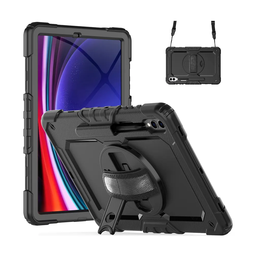 Capa para Tablet Resistente Para Samsung Galaxy Tab S9 Plus 12.4 Polegadas X810/X816/X818/S9 FE + Protetor de Tela Embutida Alça de Ombro