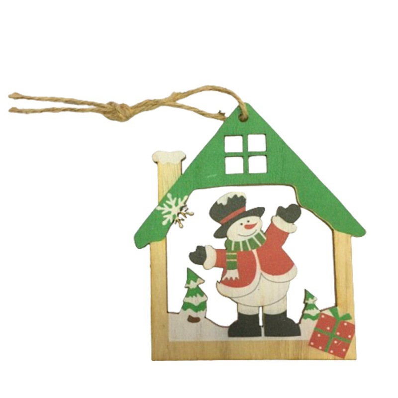 Bonhomme de neige avec toit vert et décoration de maison, 8,5*10*0,3 cm