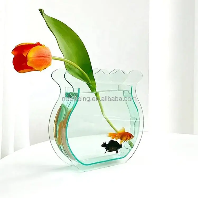 Modern Design Contemporâneo Vaso Acrílico Flower Vase Fish Tank para Small Goldfish Make-up Brush para Home Office Wedding Decor
