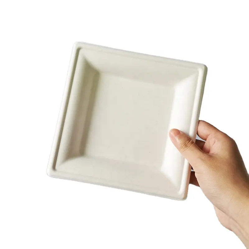 Yopack – plateaux à Bagasse de canne à sucre jetables et compostables, Logo personnalisé, assiettes carrées de 16cm