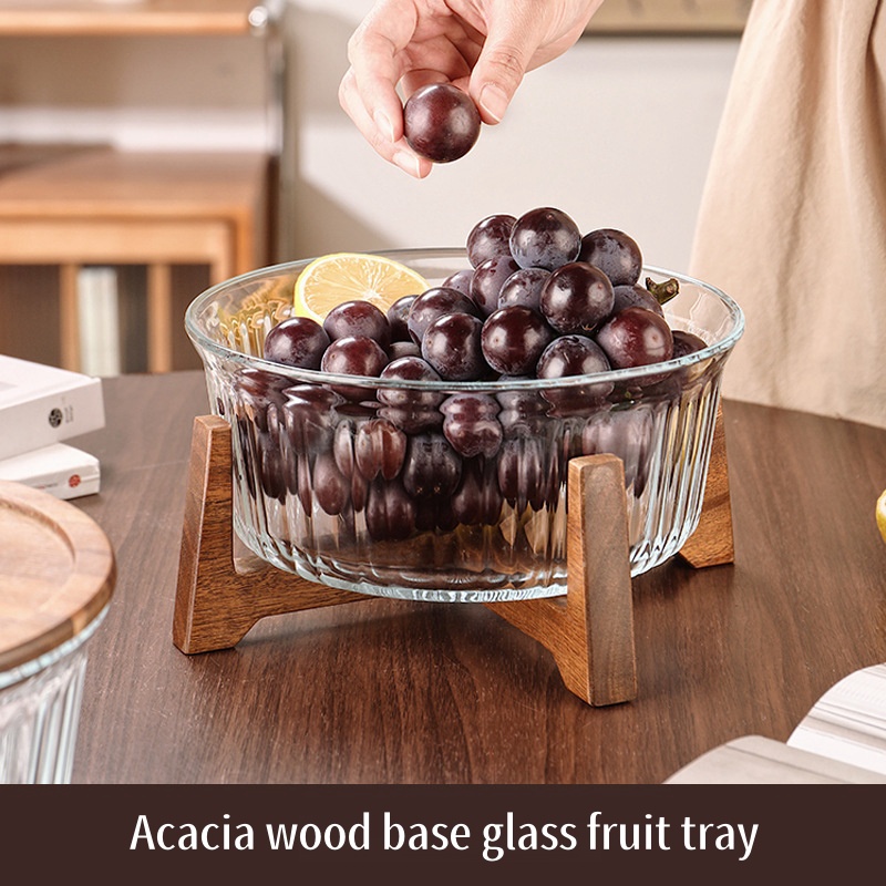 Bassin à fruits en verre à base d'acacia