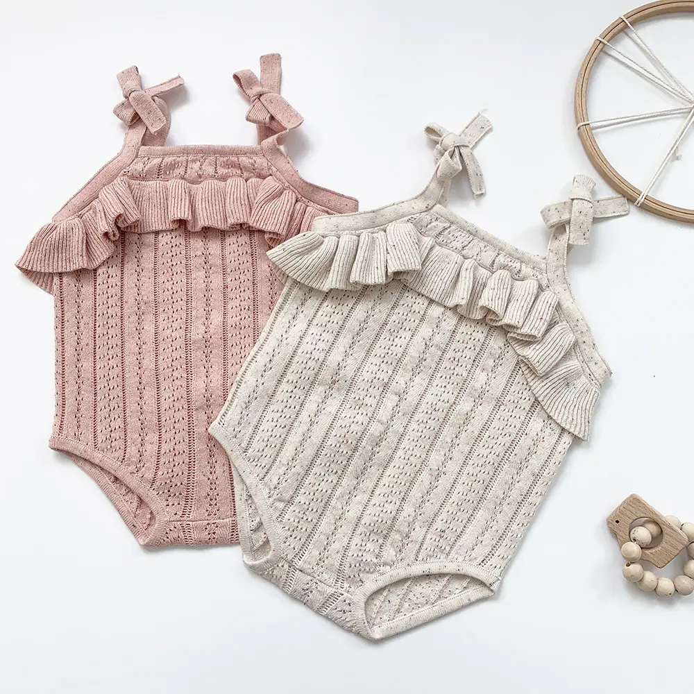 21201 enfant en bas âge bébé hiver barboteuses infantile filles à volants tricoté combinaison bébé filles licou creux barboteuse