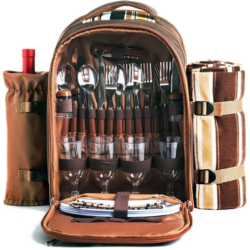 Custom Cooler Compartment Wine Bag Picnic set multifunction 4 person picnic basket backpacks bags