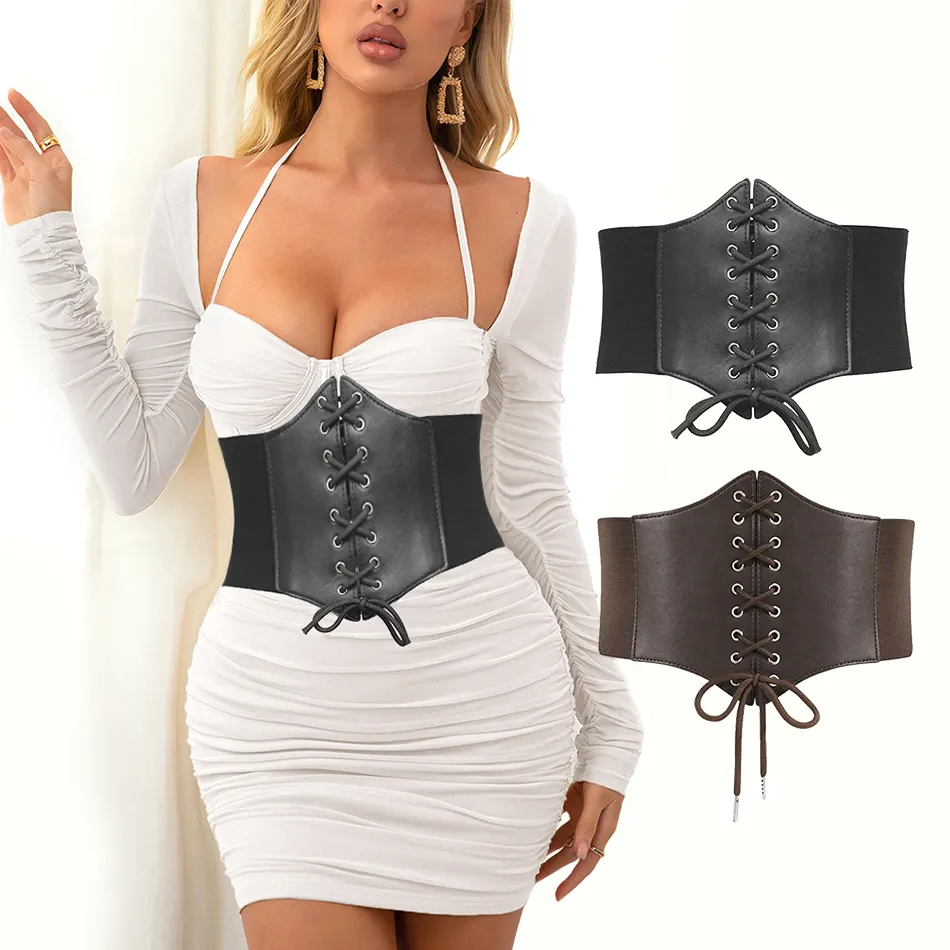 Private Label Fashion PU Leather ripch Bandage Wrap Tummy Slimmer Belly Control Body Shaper cintura Trimmer per il vestito