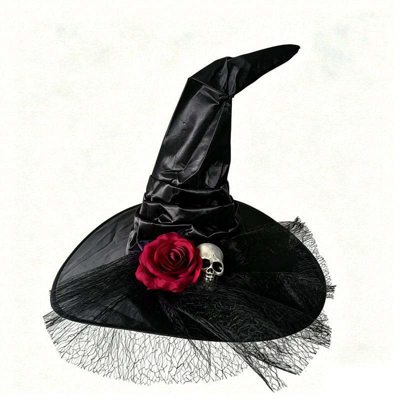 Sombrero de bruja con calavera adornada con lazo