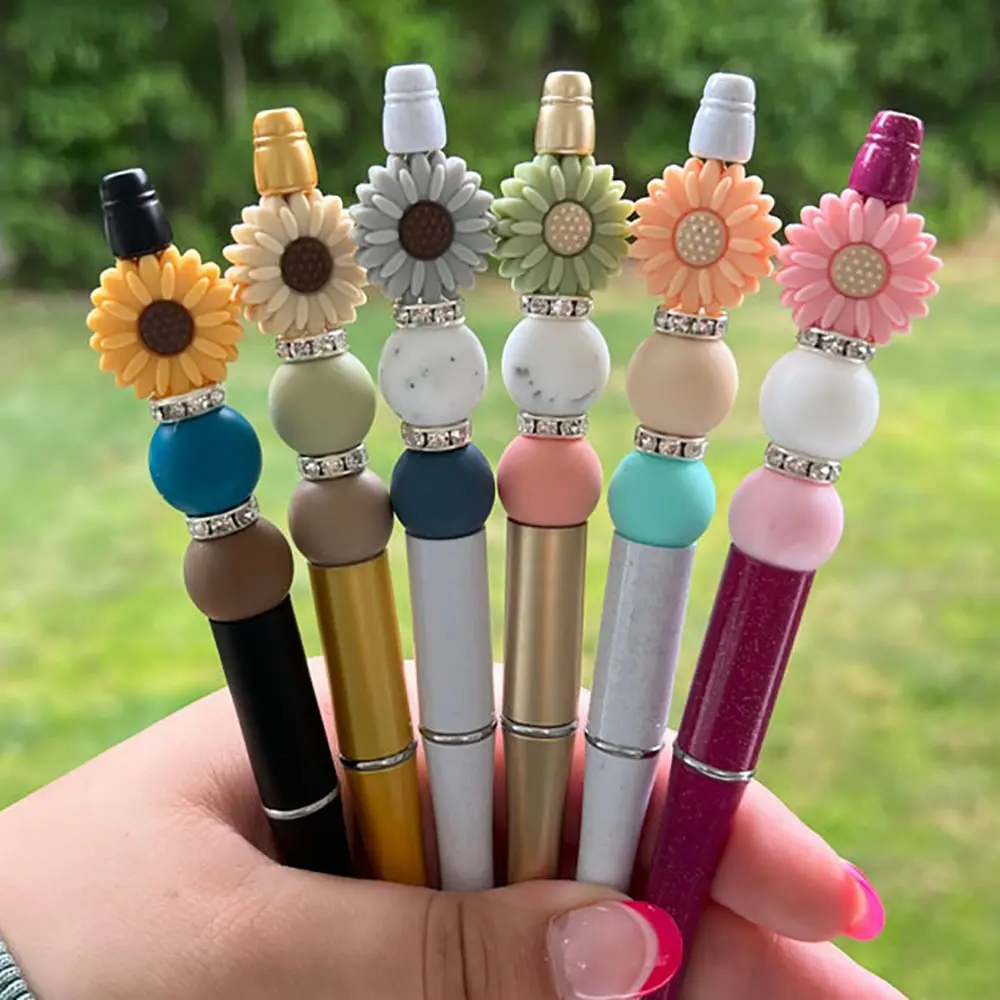 Hot Sale Wholesale Sunflower Silicone Bead Pens Decorative Bead Pens Gift Charms Ballpoint Pens