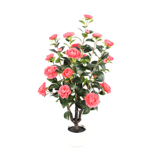 庭の造園鉢植え植物人工植物カラフルな花の木プラスチック人工カメリアの木 - Product Image 6