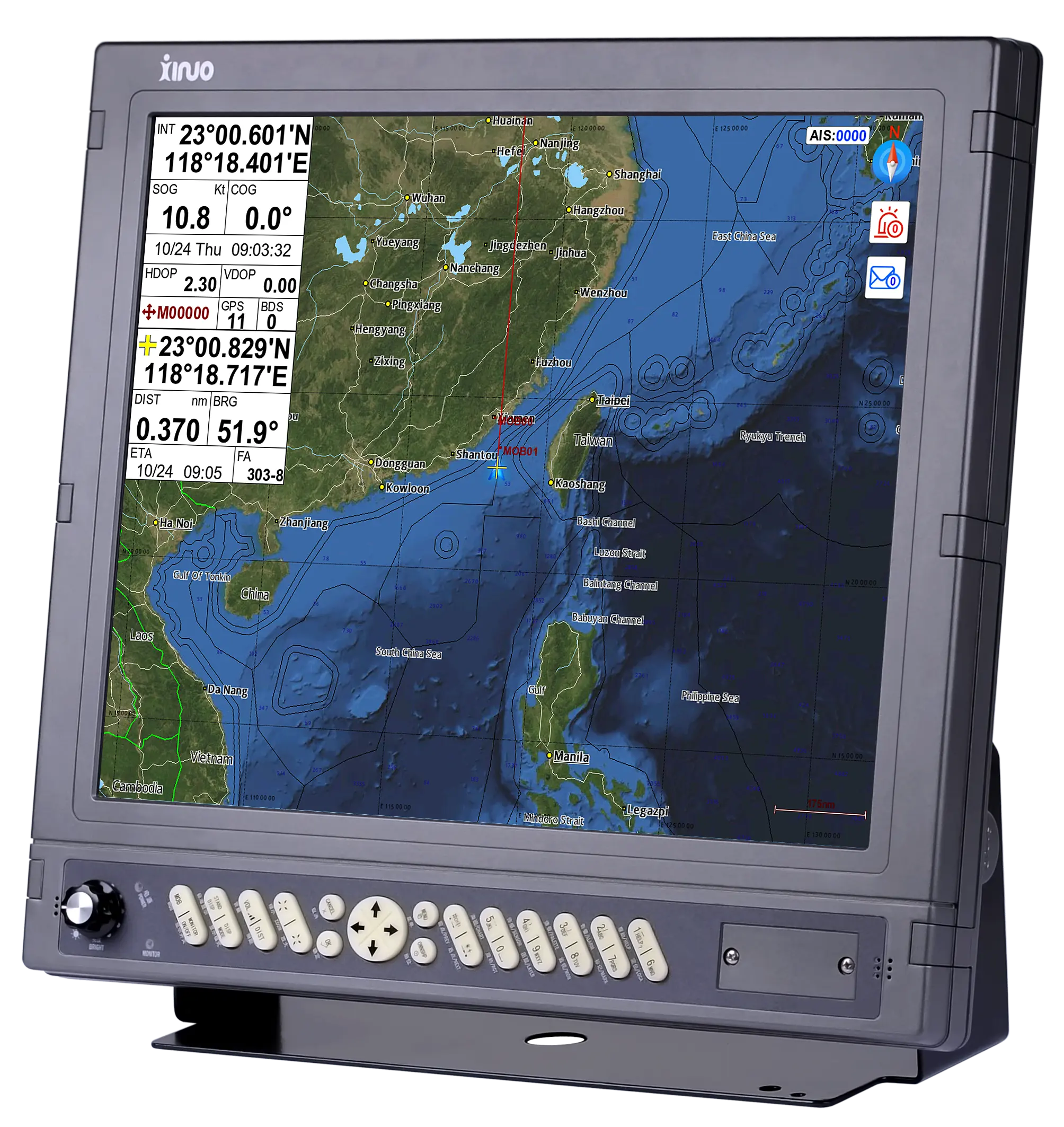 marine navigator Marine GPS chart plotter large display XINUO GN-150 series GN-1517 large TFT LCD monitor 17" CE IMO NMEA0183