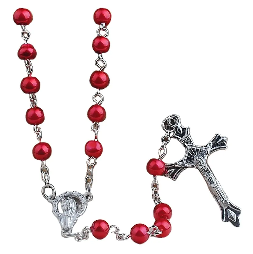 Collana rosario a catena con perline da 6MM con croce religiosa cristiana cattolica crocifisso