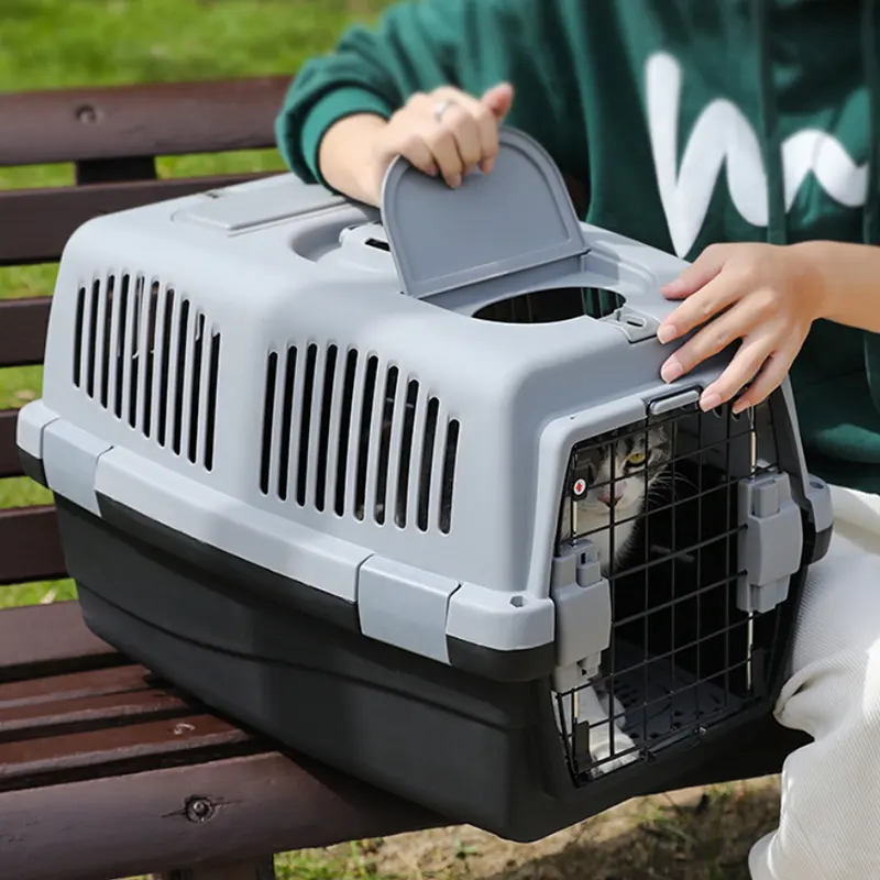 Grosir plastik kecil portabel pembawa mobil kucing anjing kotak peti udara perjalanan penerbangan disetujui kandang pembawa anjing
