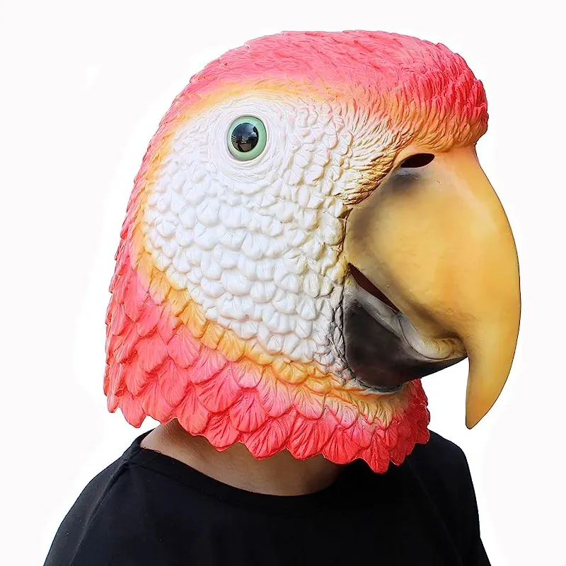 Topeng Kostum burung kepala penuh burung bayan merah realistis topeng lateks hewan karet lunak untuk pesta karnaval topeng