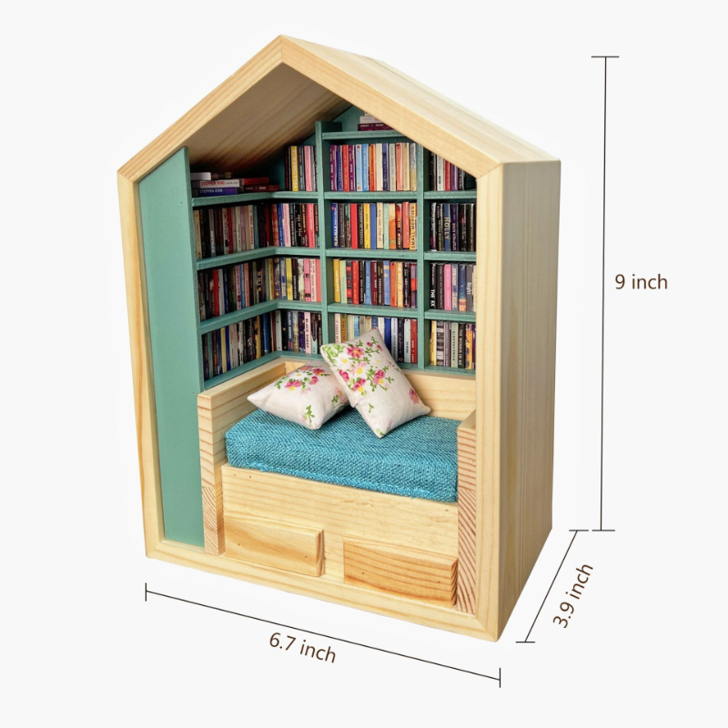 Bibliothèque simple verte+200 livres