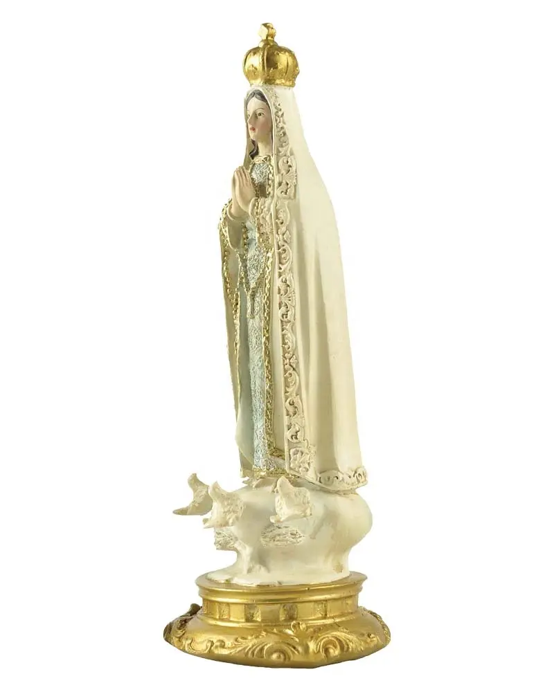 Productos de Stock de poliresina de Nuestra Señora de Fátima, w/corona rezando estatua Decoración